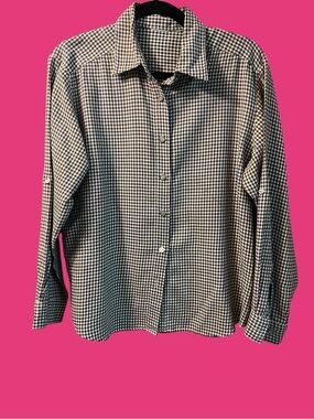 Talbots Brown & White Gingham Roll-Tab Button-Down / Cabincore / M